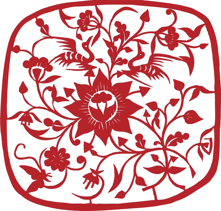 中国风传统民俗吉祥喜庆镂空剪纸窗花图案插画AI矢量PNG设计素材【155】